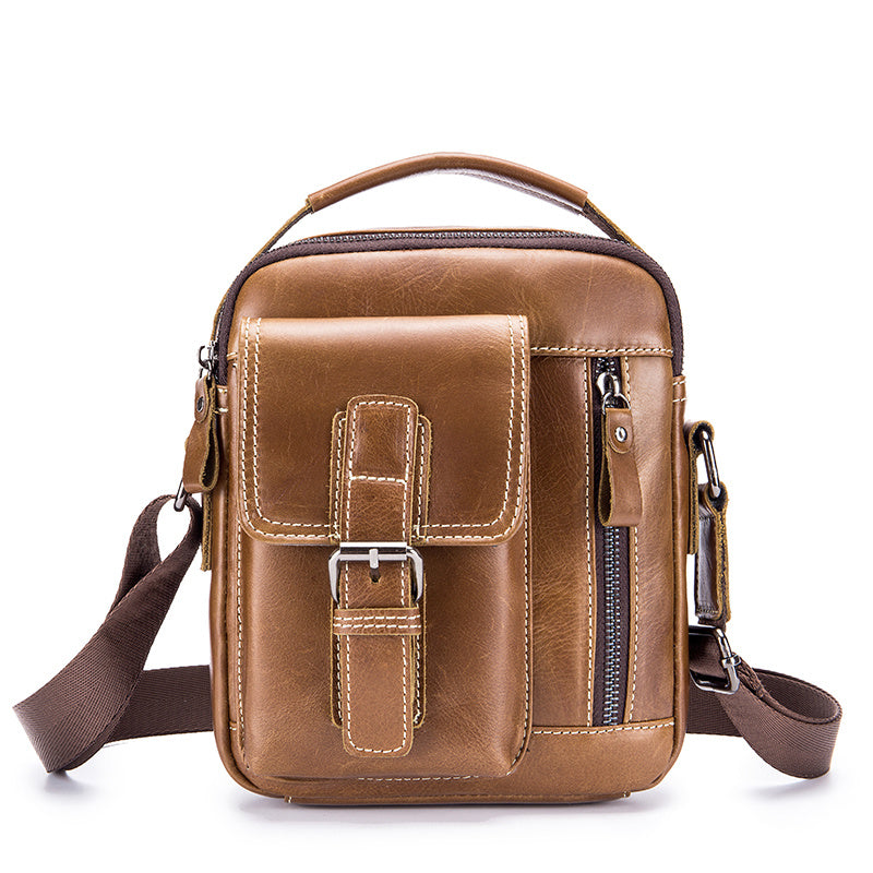 Cowhide Boy Satchel Shoulder Bag - Retro Casual Vertical Messenger Bag